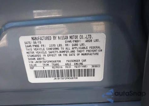 2015 Infiniti Q50 z USA, uszkodzony, nr VIN JN1BV7AP2FM348708